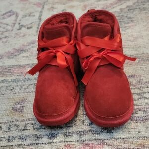 UGG Red Suede Ankle Boots with Ribbon Ties Youth 5 / WOMENS 6/7